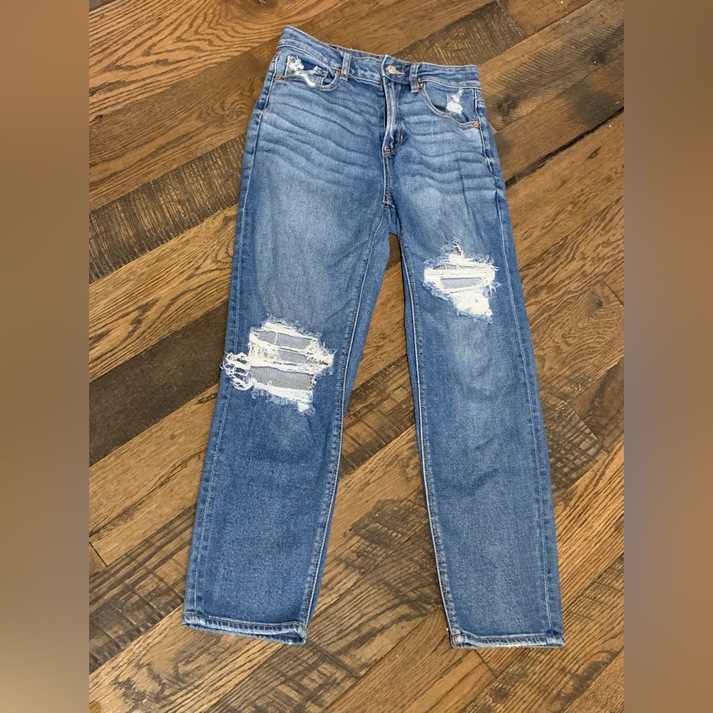 American Eagle Distressed Straight Legged Mom Jeans